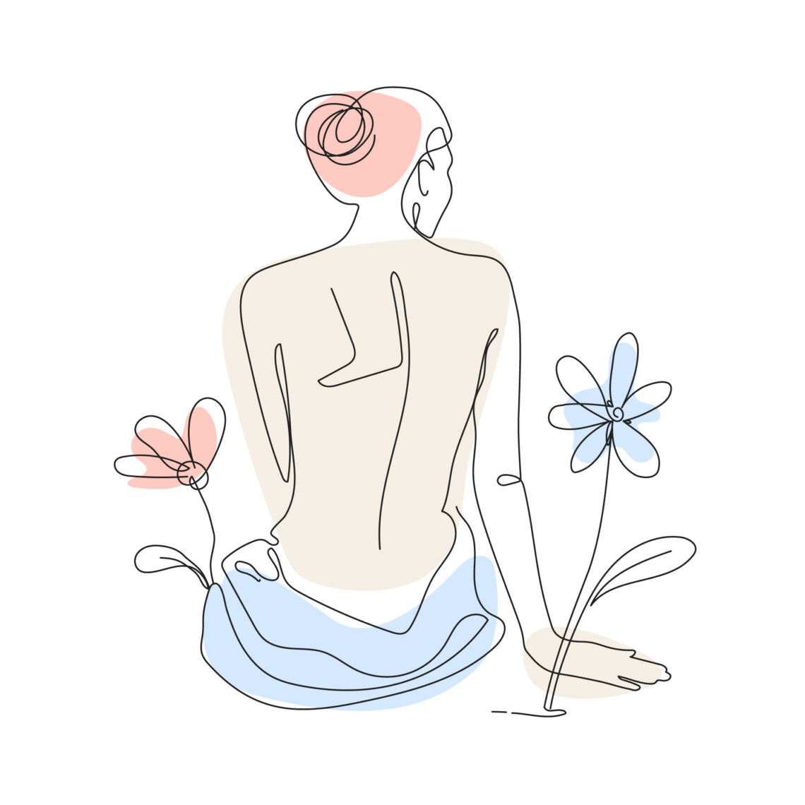 Illustration pastel d’une femme assise de dos entourée de fleurs, accompagnée du texte « 7 jours pour réapprendre à se choisir », représentant un défi bienveillant pour reconstruire l’image de soi.