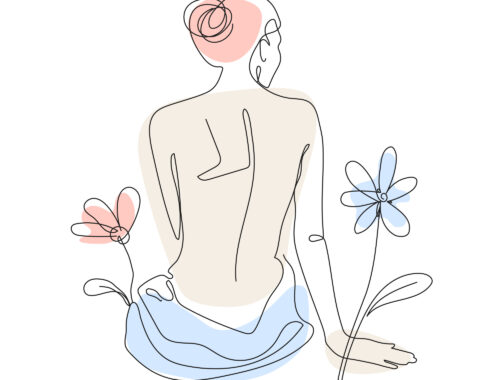 Illustration pastel d’une femme assise de dos entourée de fleurs, accompagnée du texte « 7 jours pour réapprendre à se choisir », représentant un défi bienveillant pour reconstruire l’image de soi.